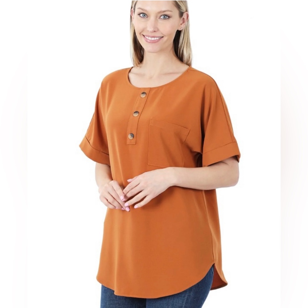 NWOT Almond Faux Button Blouse